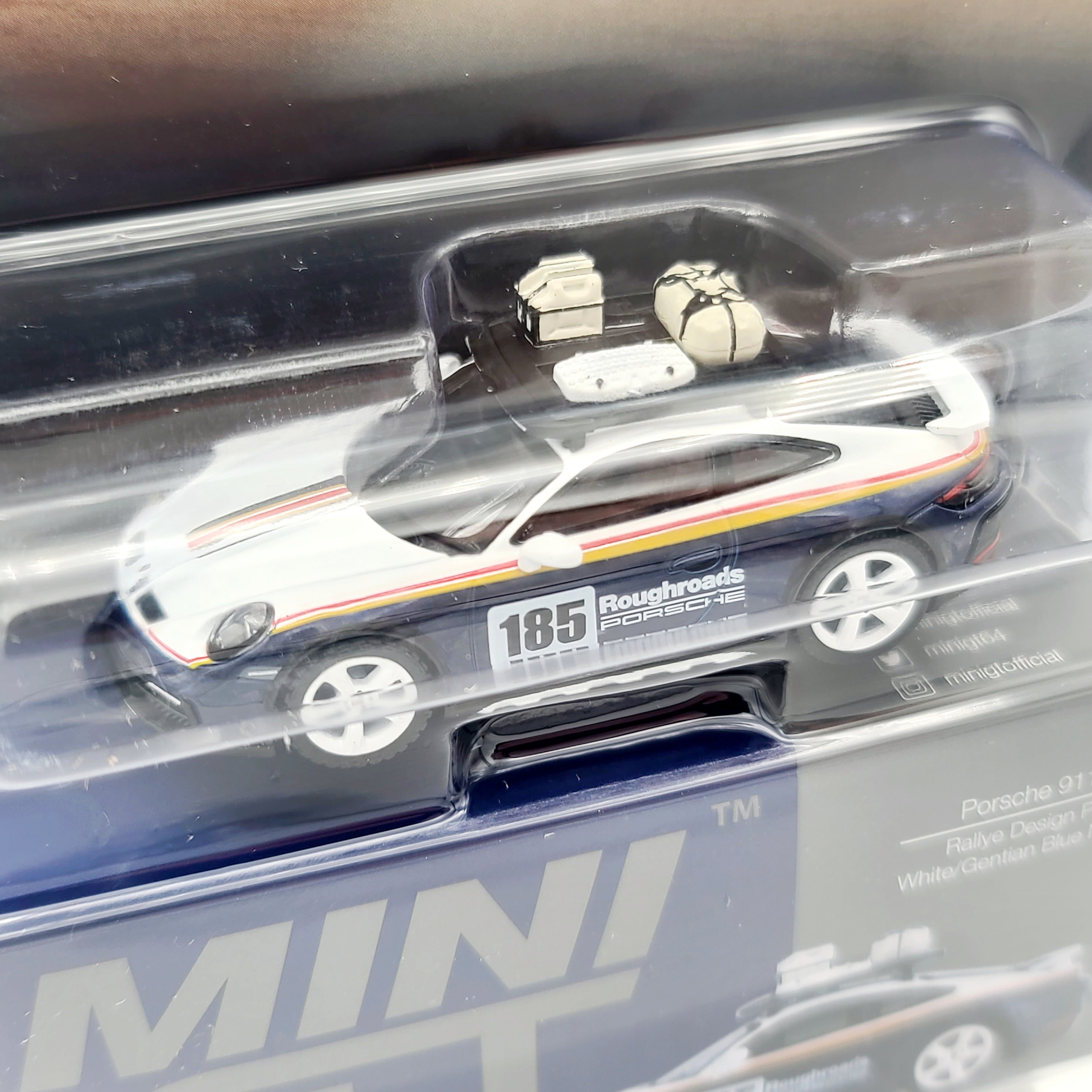 Mini GT Porsche 911 Dakar Rallye Design Package - 1:64 scale, White/Blue (2024 MIJO Exclusives - Limited Edition)